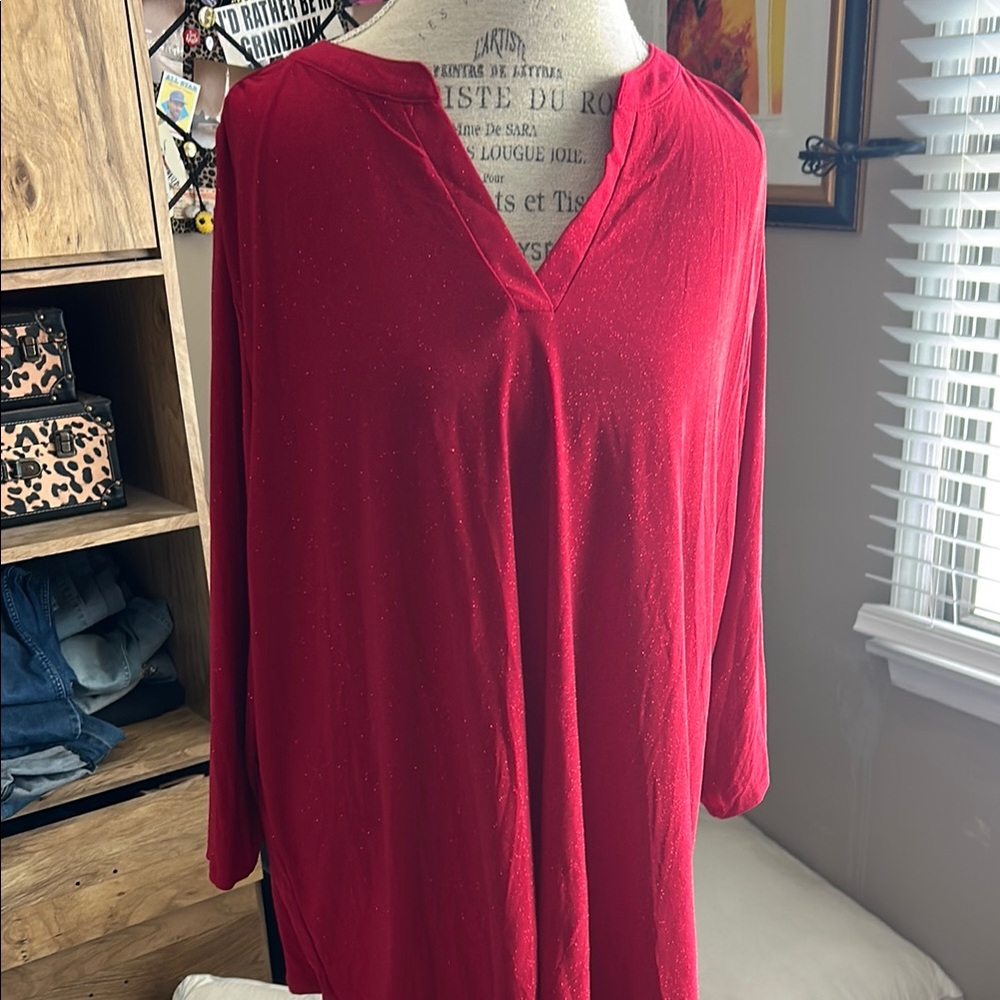 Sparkly Stretch Red Women's Top - 3X